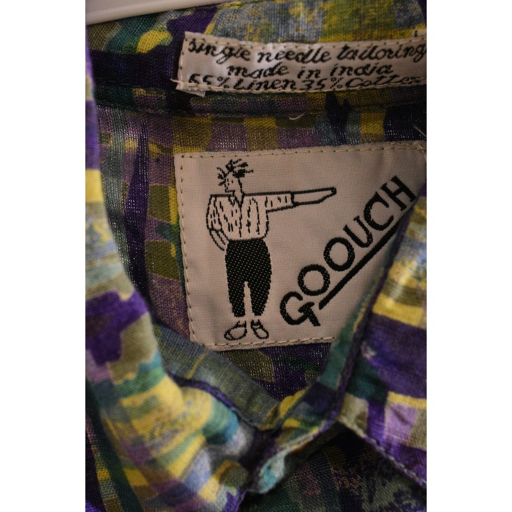 90s Vintage Abstract Print Button Down Shirt Mens S Purple Linen Cotton Relaxed - Picture 7 of 7